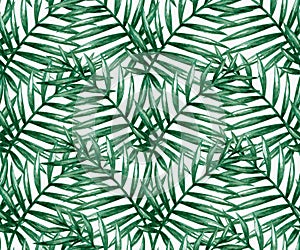 Watercolor tropical palm leaves seamless pattern