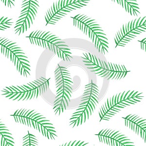 Watercolor tropical palm leaves seamless pattern.