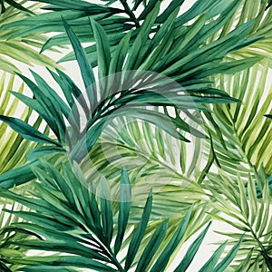 Watercolor tropical palm leaves seamless pattern. generative ai