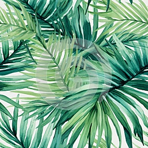 Watercolor tropical palm leaves seamless pattern. generative ai