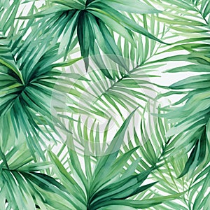 Watercolor tropical palm leaves seamless pattern. generative ai