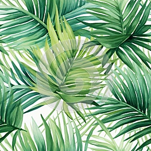 Watercolor tropical palm leaves seamless pattern. generative ai