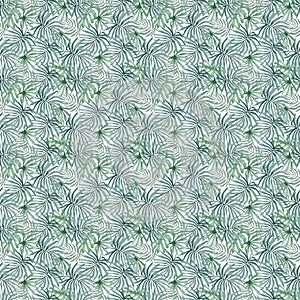 Watercolor tropical palm leaves seamless pattern. Hand drawn jungle illustration whte background