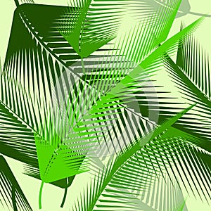 Watercolor tropical palm leaves seamless pattern. Vector illustration.