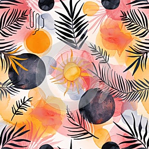 Watercolor Tropical Pattern. A seamless pattern with watercolor tropical motifs