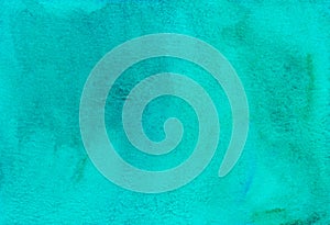 Watercolor turquoise background texture. Aquarelle abstract sea green backdrop