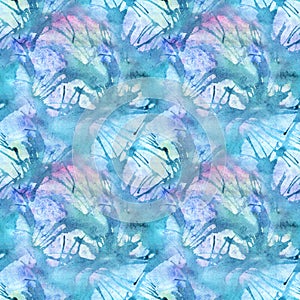 Watercolor turquoise cyan abstract seamless pattern texture background