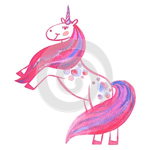 Watercolor unicorn illustration. fairy tale creature, magical animal.