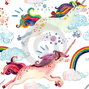 Watercolor unicorn seamless pattern