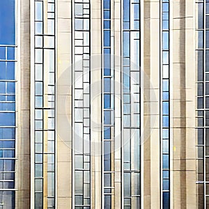 Watercolor of Unique skyscraper design featuring a Fibonacci spiral and windows arranged in a logarithmic spiral