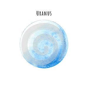 Watercolor Uranus. Hand drawn illustration is isolated on white. Painted planet
