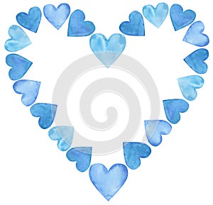 Watercolor Valentine's Blue Love Gentle Hearts composition