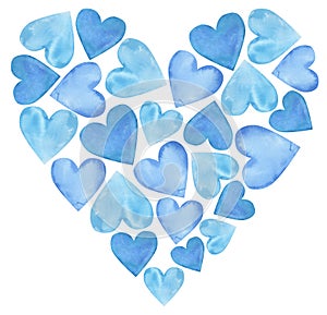 Watercolor Valentine's Blue Love Gentle Hearts composition