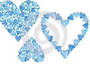 Watercolor Valentine's Blue Love Gentle Hearts composition