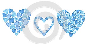 Watercolor Valentine's Blue Love Gentle Hearts composition