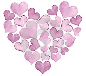 Watercolor Valentine's Lilac Love Gentle Hearts composition