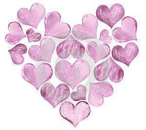 Watercolor Valentine's Lilac Love Gentle Hearts composition