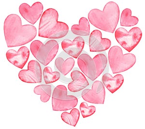 Watercolor Valentine's Pink Love Gentle Hearts composition