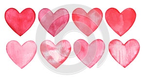 Watercolor Valentine`s Pink Love Gentle Hearts isolated