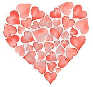 Watercolor Valentine's Red Love Gentle Hearts composition