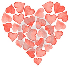 Watercolor Valentine's Red Love Gentle Hearts composition