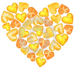 Watercolor Valentine's Yellow Orange Love Gentle Hearts composition