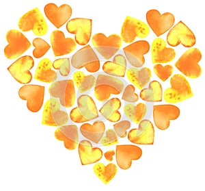 Watercolor Valentine's Yellow Orange Love Gentle Hearts composition