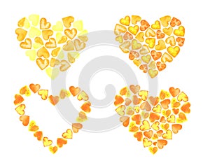 Watercolor Valentine's Yellow Orange Love Gentle Hearts composition