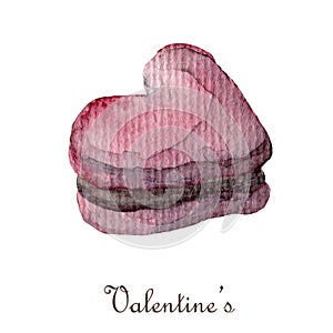 Watercolor valentines day clipart. macarons in shape of heart Isolated on white background.