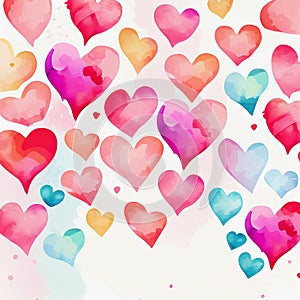 Watercolor valentines hearts background. Generative ai