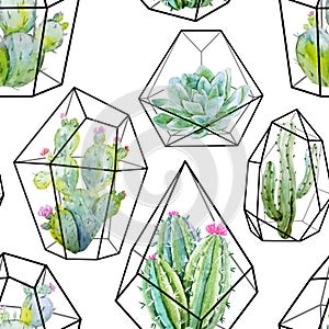 Watercolor vector cactus pattern