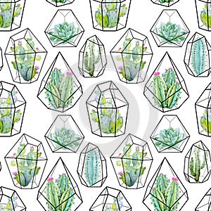 Watercolor vector cactus pattern