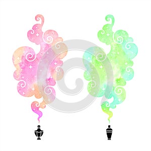 Watercolor vector colorful steam clouds, perfume scent