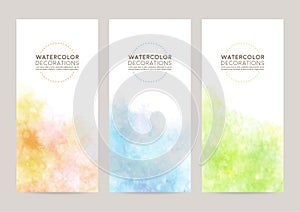 watercolor vector cover background set : orange blue green