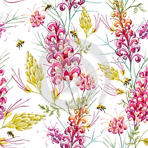 Watercolor vector grevillea pattern