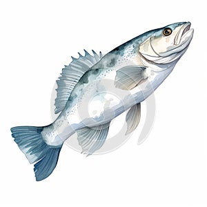 Watercolor Vector Illustration Of A Big Bass Fish