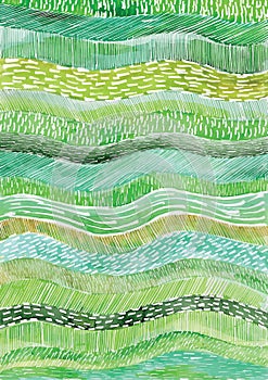 Watercolor vector lines, waves, Green watercolor vector textures