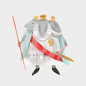 Watercolor vector mouse rat king from christmas fairy tale nutcracker ballet baby illustration