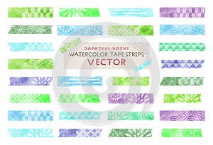 watercolor vector tape strips set, japanese washi masking tape