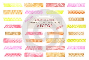 watercolor vector tape strips set, japanese washi masking tape