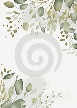 Watercolor vector wedding invitation card template design with green eucalyptus leaves