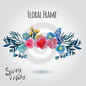 Watercolor vector wreath. Floral frame design