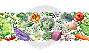 Watercolor Vegetables Horizontal Seamless Pattern