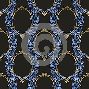 Watercolor Victorian antique wall paper seamless black pattern