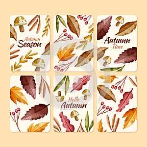 Watercolor vintage autumn leaves seamless pattern background.