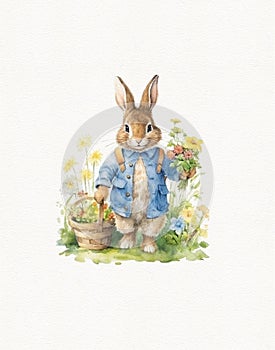 Watercolor vintage bunny drawing, easter bunny, woodland animal, illustration for children\'s room