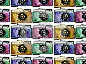 Watercolor vintage camera pattern