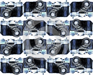 Watercolor vintage camera pattern