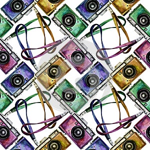 Watercolor vintage camera pattern