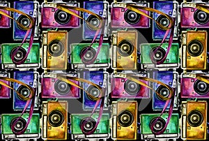 Watercolor vintage camera pattern